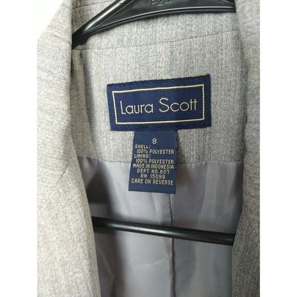 Laura Scott Grey Collared Lined Three Button Close Career Jacket Size 8 - Picture 8 of 16